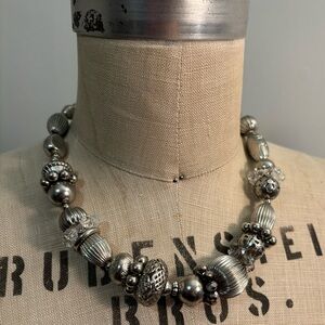 Vintage Silver and Clear Beaded Necklace